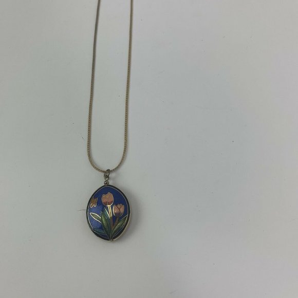 Vintage Necklace Pendant Cloisonne Enamel Blue - Picture 6 of 6